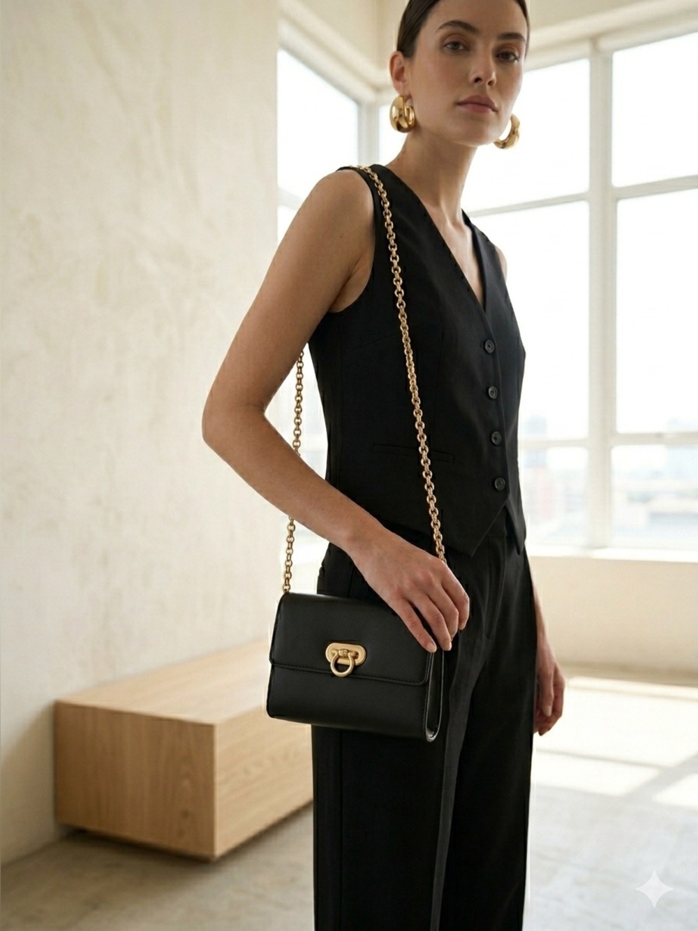 Vintage Holt Renfrew black leather small crossbody clutch bag with gold hardware - Picture 1 of 8